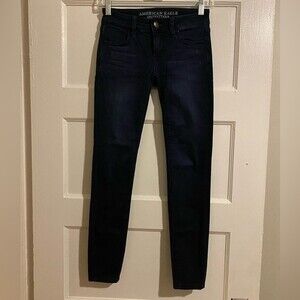 American Eagle Dark Wash Denim Super Low Stretch Skinny Jegging Jeans